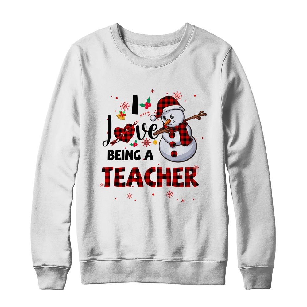 I Love Being A Teacher Snowman Dab Christmas Red Plaid Shirt & Sweatshirt | siriusteestore