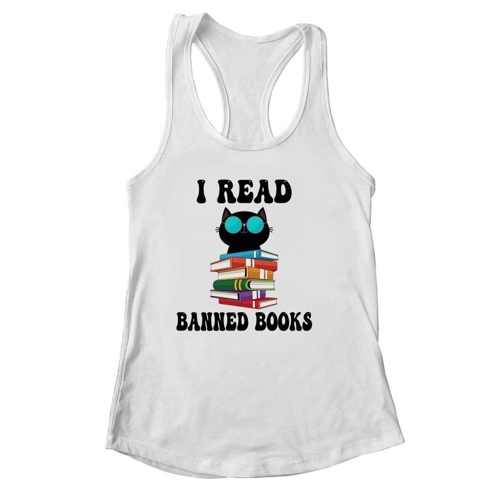 I Read Banned Books Black Cat Reader Bookworm Women Shirt & Tank Top | siriusteestore