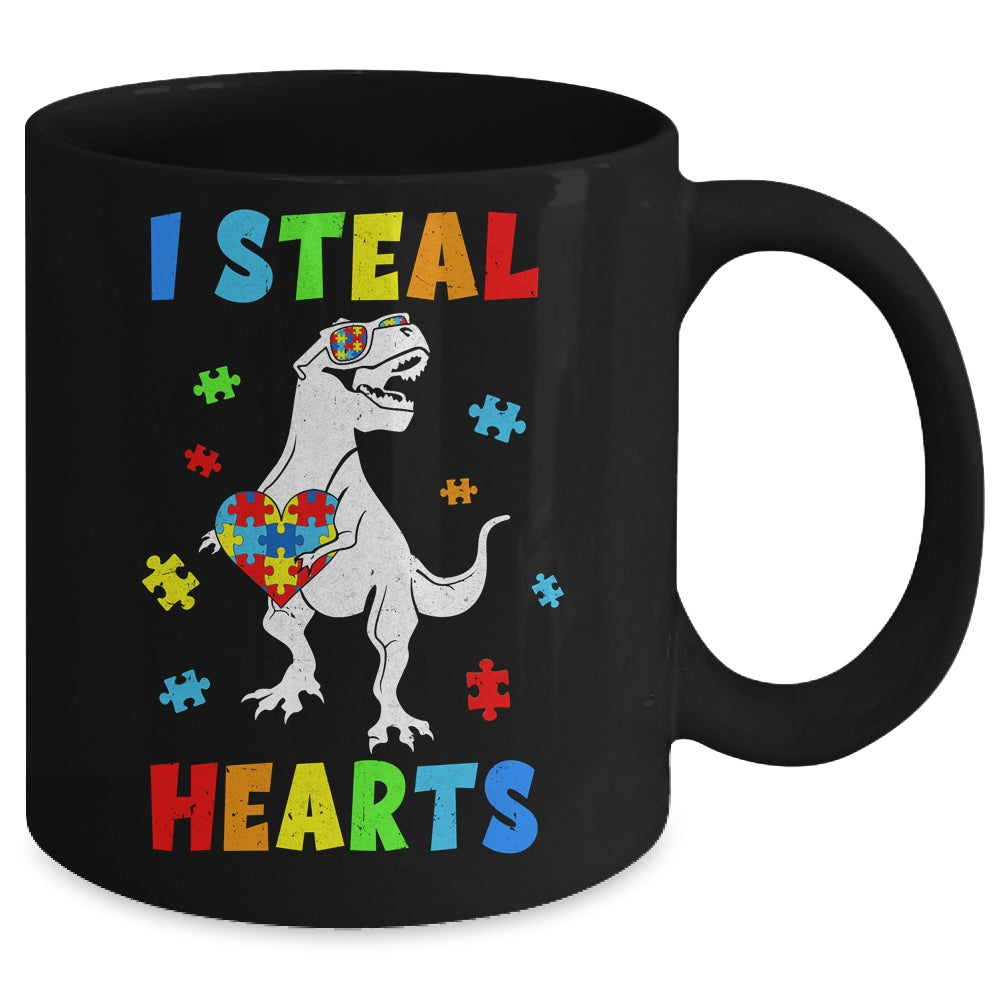 I Steal Hearts Puzzle Autism Awareness T Rex Dinosaurs Boys Mug | siriusteestore