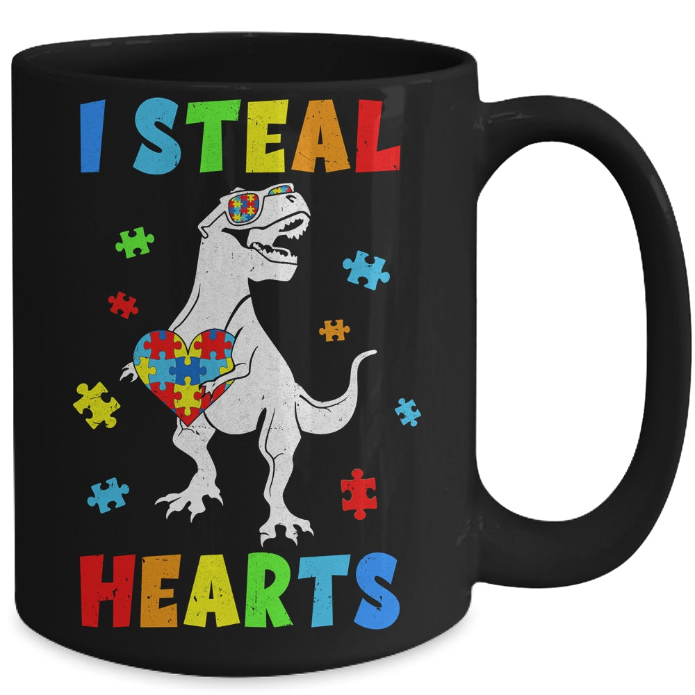 I Steal Hearts Puzzle Autism Awareness T Rex Dinosaurs Boys Mug | siriusteestore
