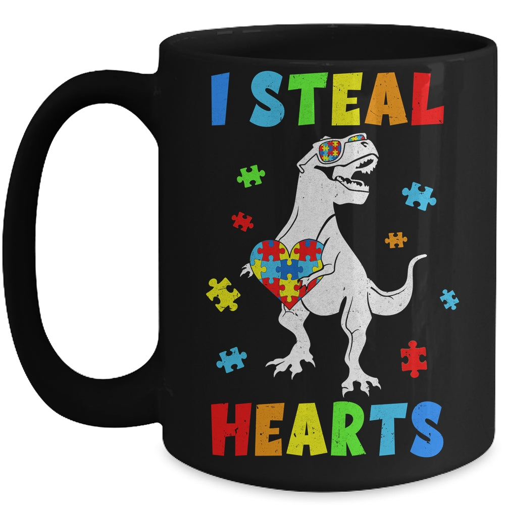 I Steal Hearts Puzzle Autism Awareness T Rex Dinosaurs Boys Mug | siriusteestore