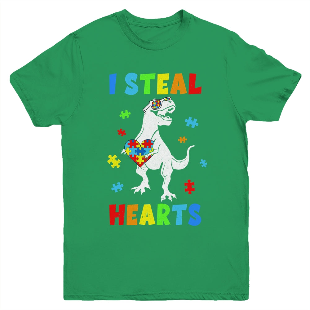 I Steal Hearts Puzzle Autism Awareness T Rex Dinosaurs Boys Youth Shirt | siriusteestore