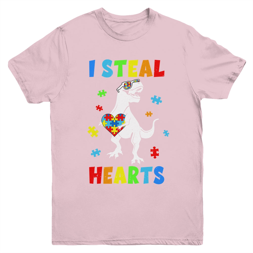 I Steal Hearts Puzzle Autism Awareness T Rex Dinosaurs Boys Youth Shirt | siriusteestore