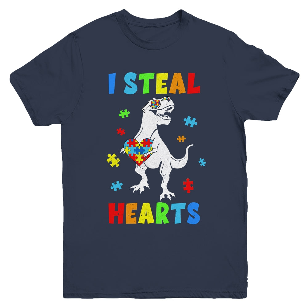 I Steal Hearts Puzzle Autism Awareness T Rex Dinosaurs Boys Youth Shirt | siriusteestore