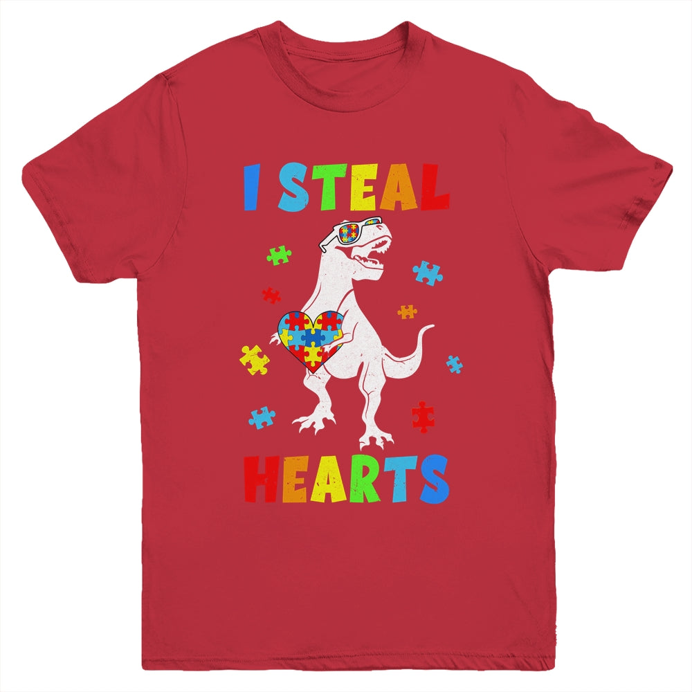 I Steal Hearts Puzzle Autism Awareness T Rex Dinosaurs Boys Youth Shirt | siriusteestore