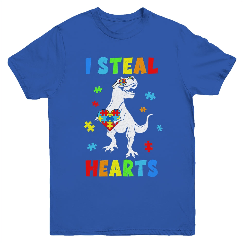 I Steal Hearts Puzzle Autism Awareness T Rex Dinosaurs Boys Youth Shirt | siriusteestore