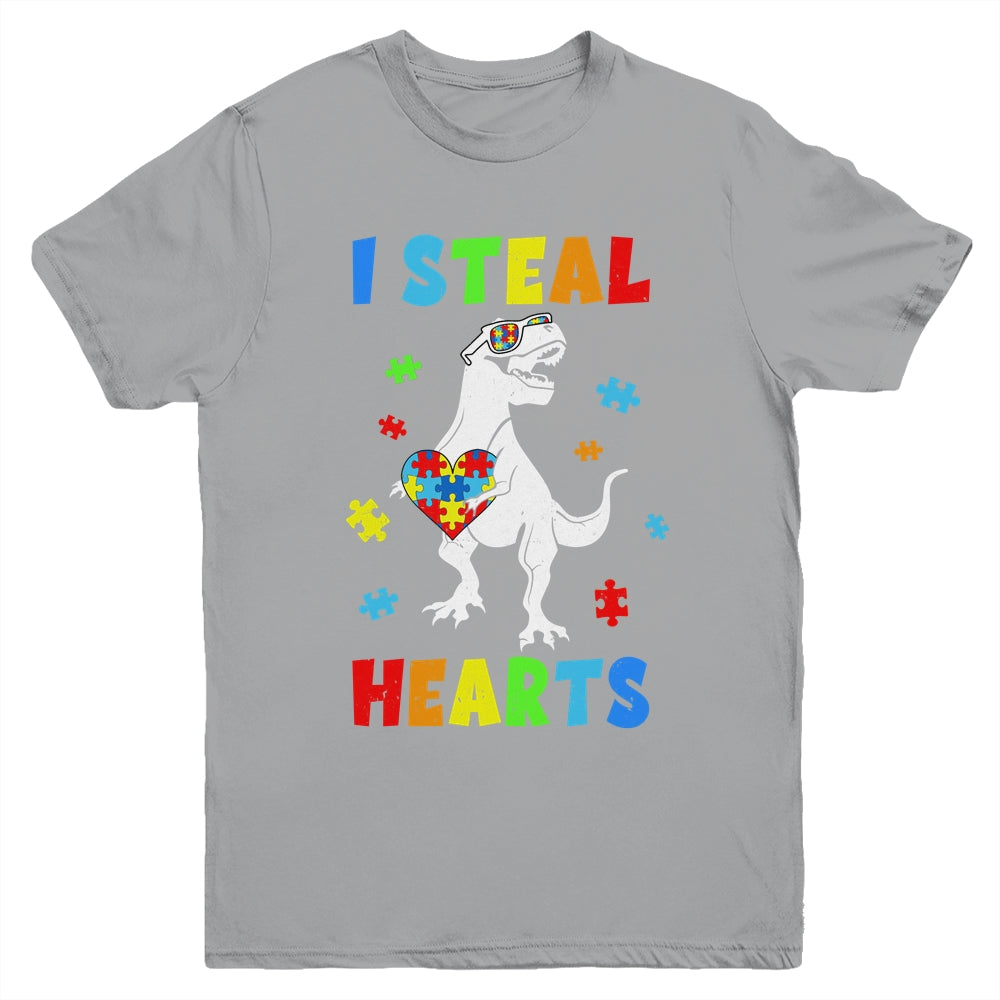 I Steal Hearts Puzzle Autism Awareness T Rex Dinosaurs Boys Youth Shirt | siriusteestore