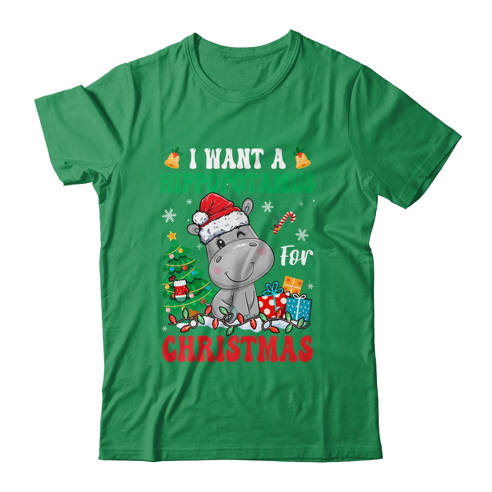 I Want A Hippopotamus For Christmas Lights Santa Hippo Xmas Shirt & Sweatshirt | siriusteestore