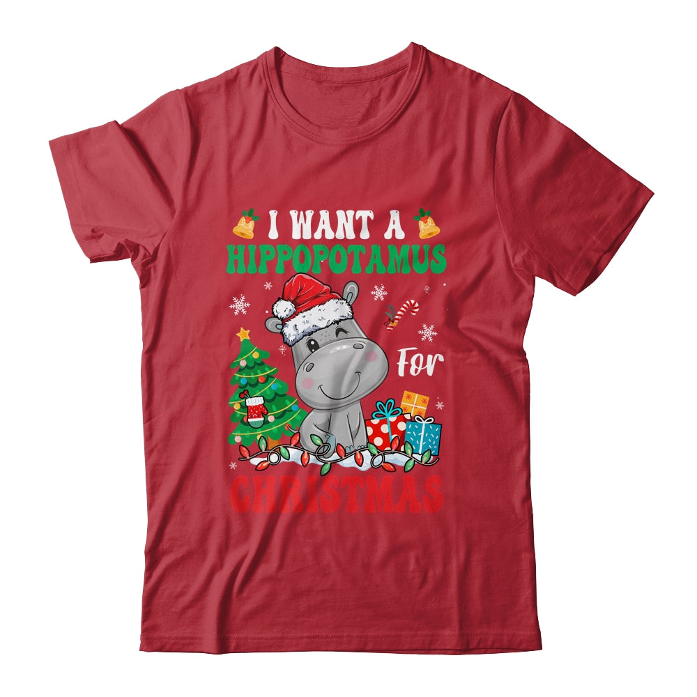 I Want A Hippopotamus For Christmas Lights Santa Hippo Xmas Shirt & Sweatshirt | siriusteestore