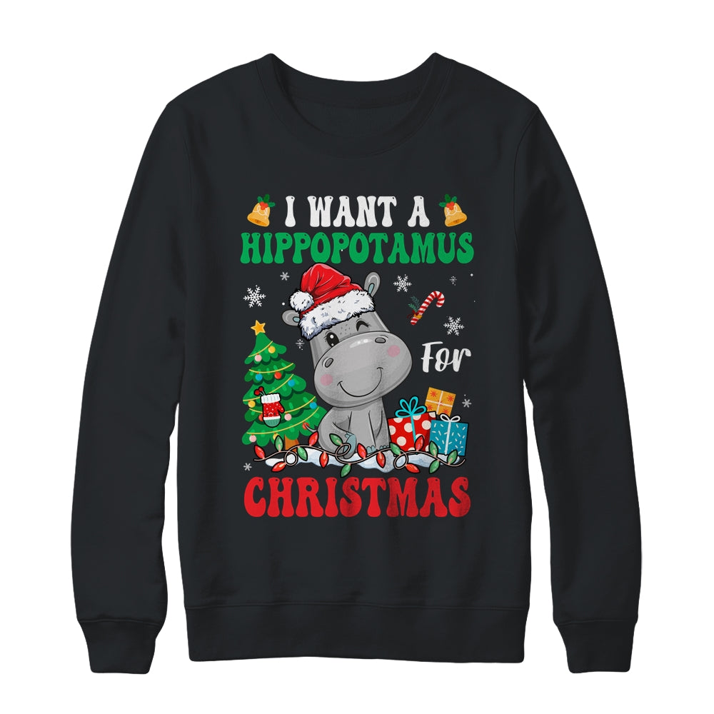 I Want A Hippopotamus For Christmas Lights Santa Hippo Xmas Shirt & Sweatshirt | siriusteestore