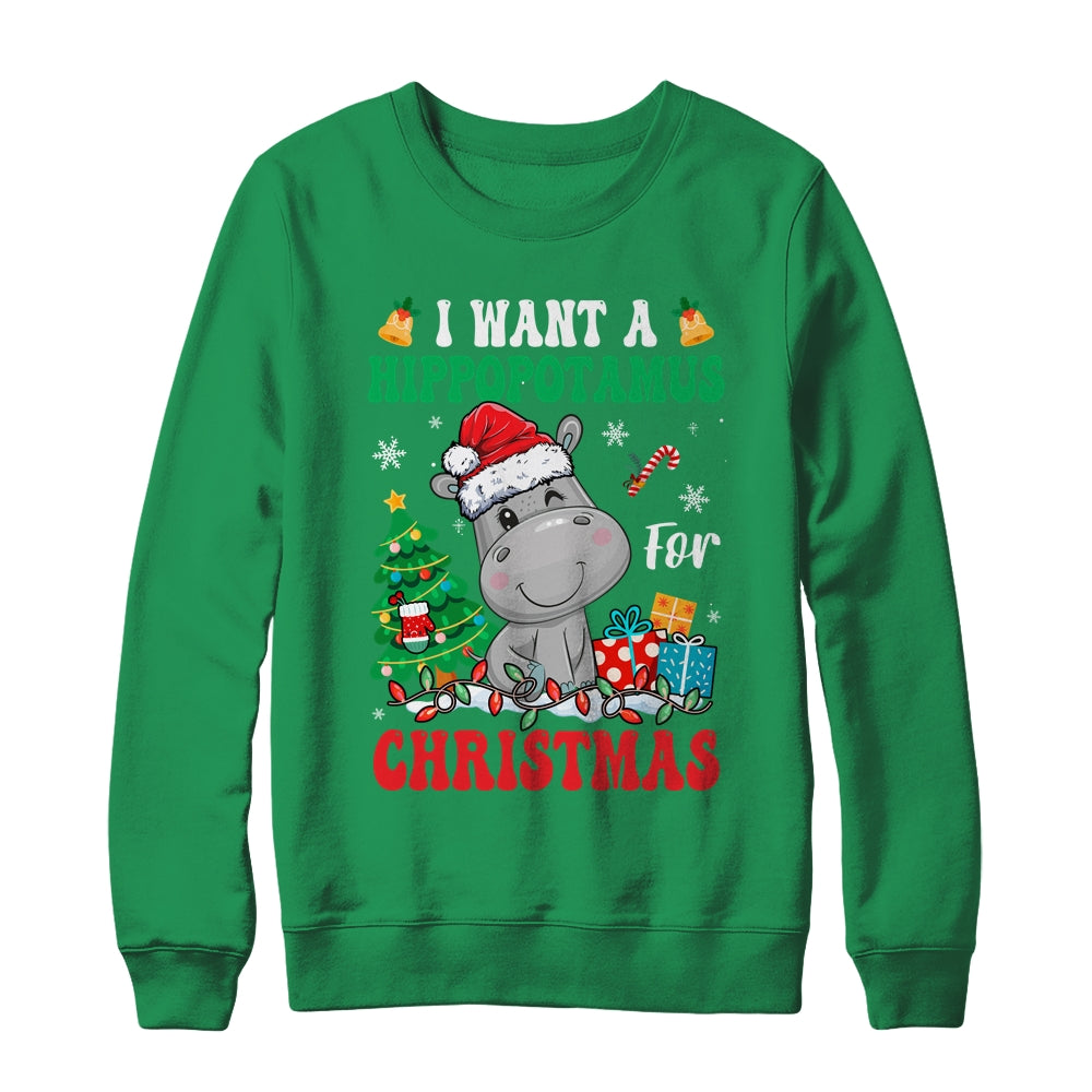 I Want A Hippopotamus For Christmas Lights Santa Hippo Xmas Shirt & Sweatshirt | siriusteestore