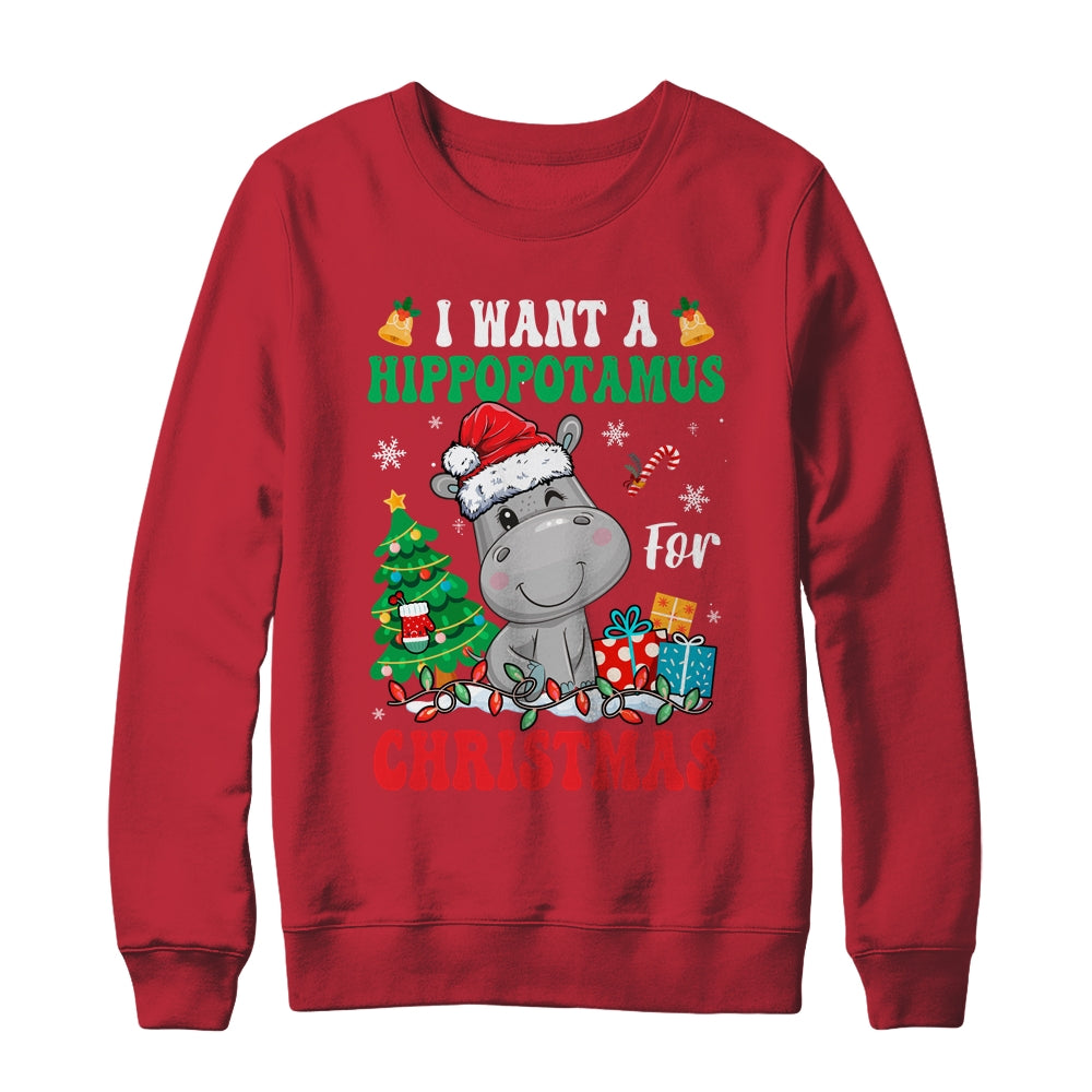 I Want A Hippopotamus For Christmas Lights Santa Hippo Xmas Shirt & Sweatshirt | siriusteestore