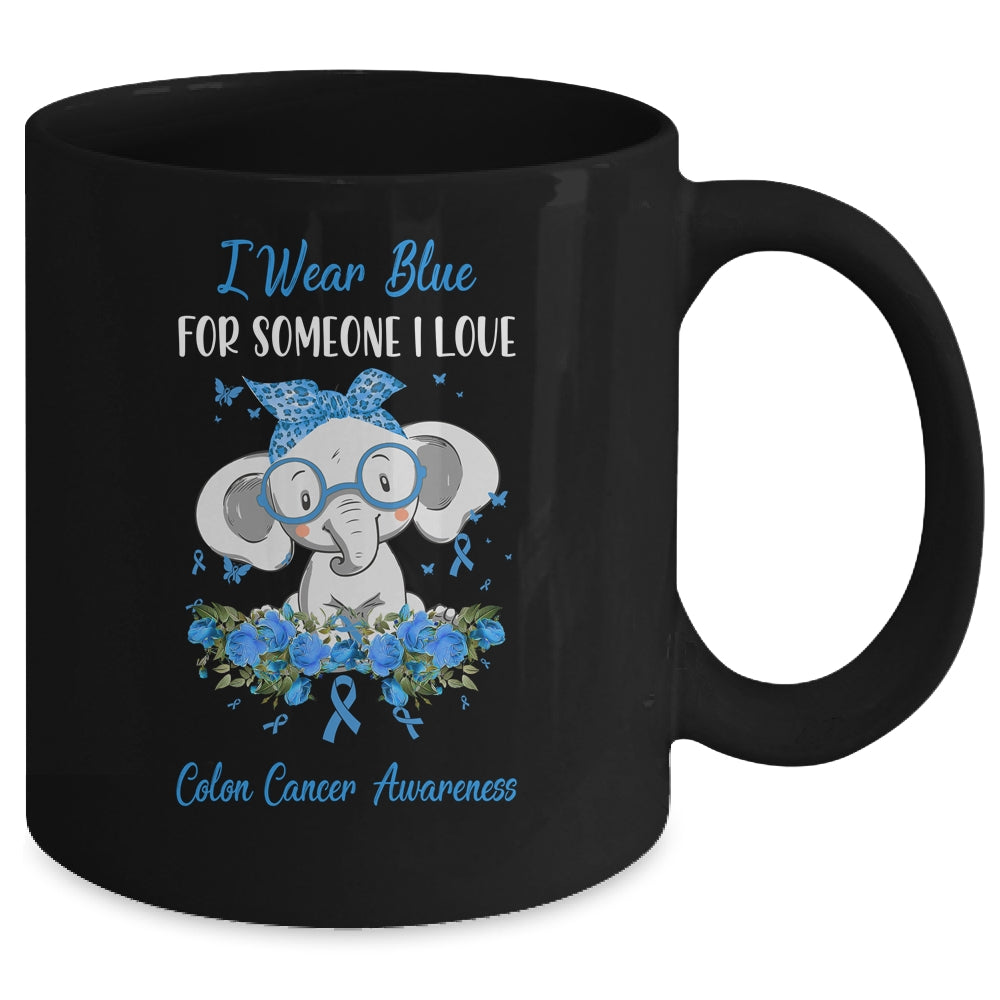 I Wear Blue For Colon Cancer Awareness Ribbon Elephant Mug | siriusteestore