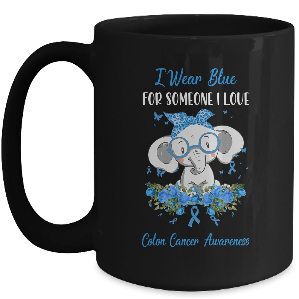 I Wear Blue For Colon Cancer Awareness Ribbon Elephant Mug | siriusteestore