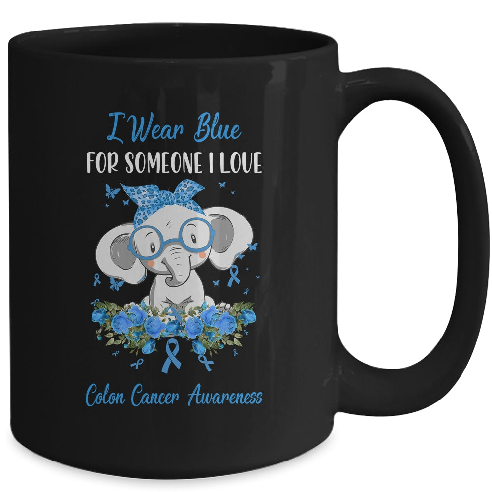I Wear Blue For Colon Cancer Awareness Ribbon Elephant Mug | siriusteestore