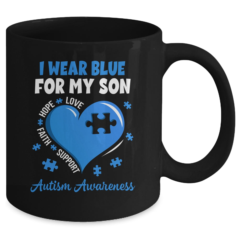 I Wear Blue For My Son Autism Awareness Mom Dad Mug | siriusteestore