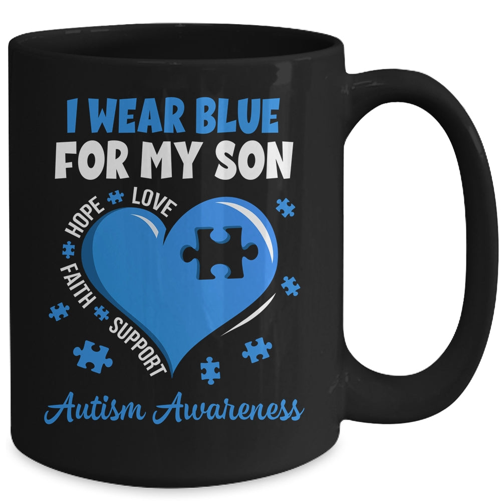 I Wear Blue For My Son Autism Awareness Mom Dad Mug | siriusteestore