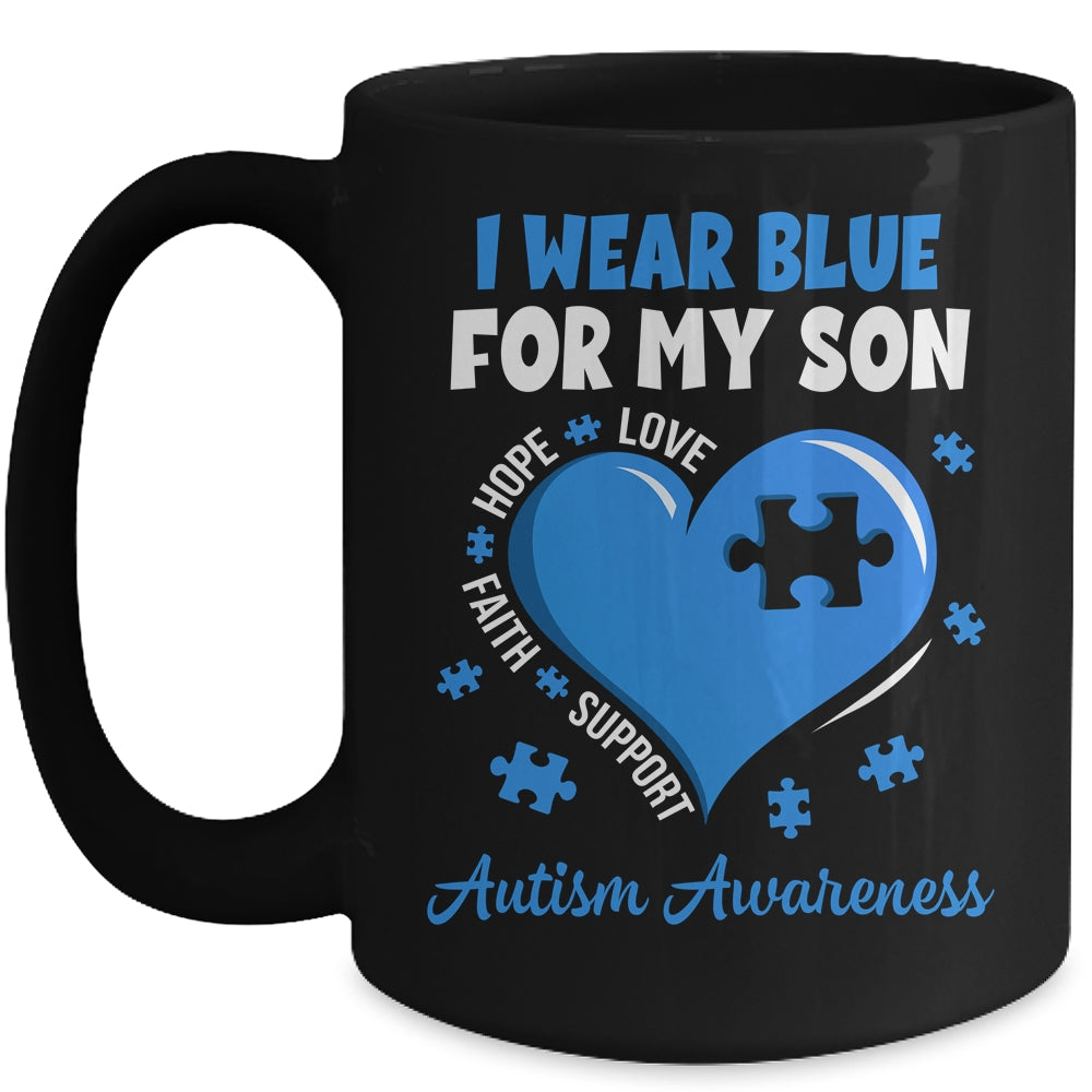 I Wear Blue For My Son Autism Awareness Mom Dad Mug | siriusteestore