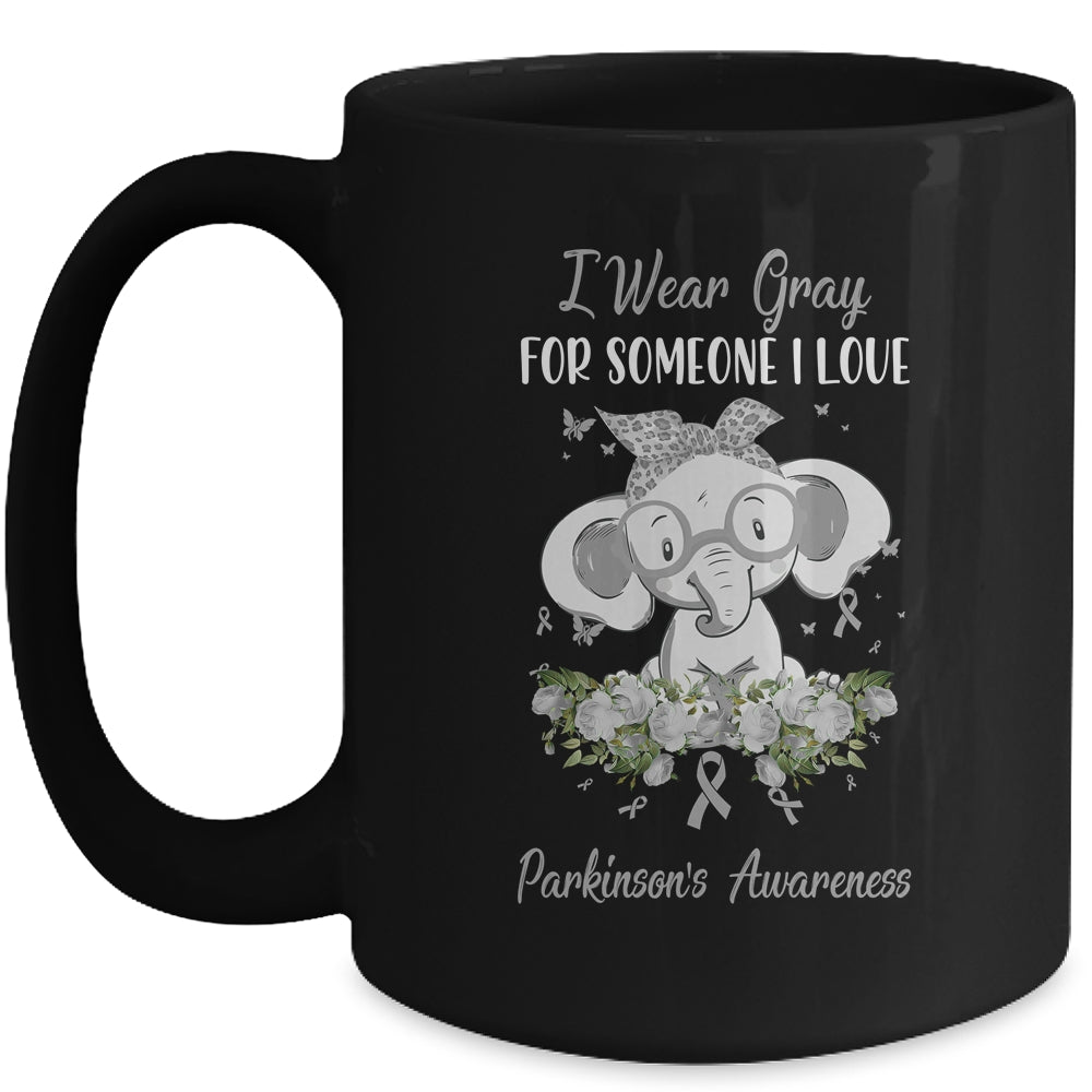 I Wear Blue Gray For Parkinson's Awareness Ribbon Elephant Mug | siriusteestore