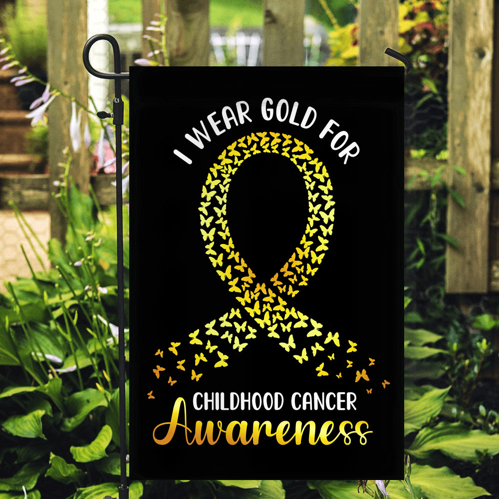I Wear Gold For Childhood Cancer Awareness Flag Survivor Ribbon | siriusteestore