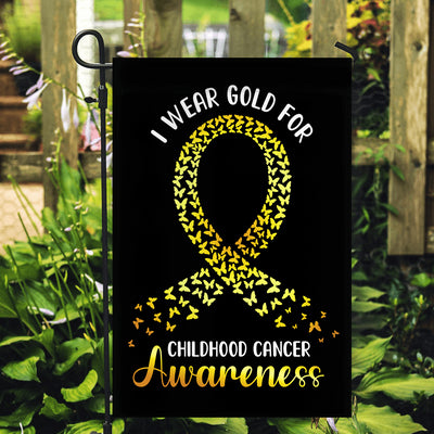 I Wear Gold For Childhood Cancer Awareness Flag Survivor Ribbon | siriusteestore
