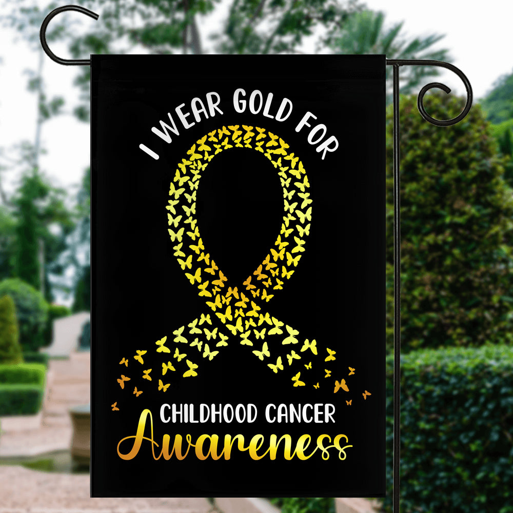 I Wear Gold For Childhood Cancer Awareness Flag Survivor Ribbon | siriusteestore
