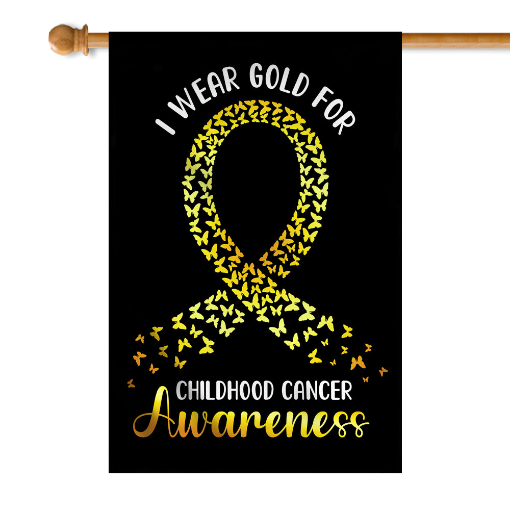 I Wear Gold For Childhood Cancer Awareness Flag Survivor Ribbon | siriusteestore