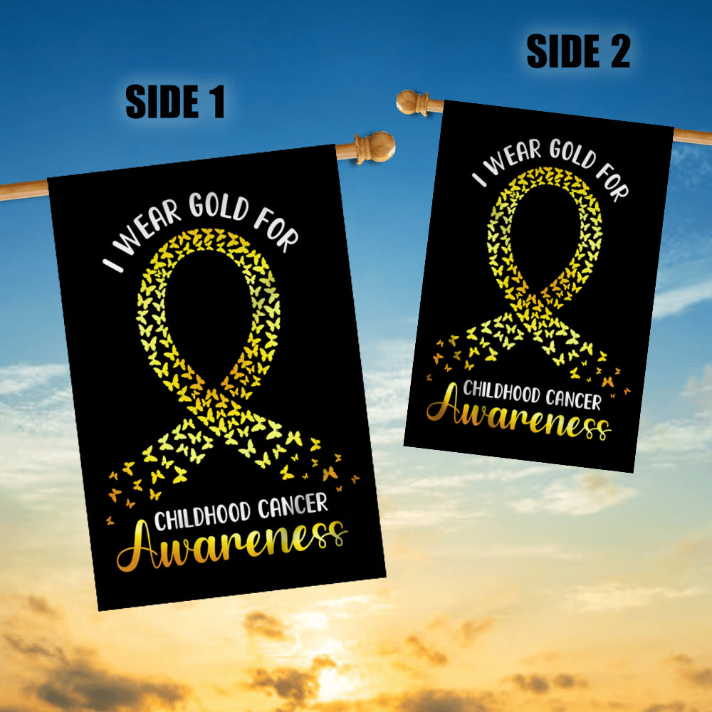 I Wear Gold For Childhood Cancer Awareness Flag Survivor Ribbon | siriusteestore