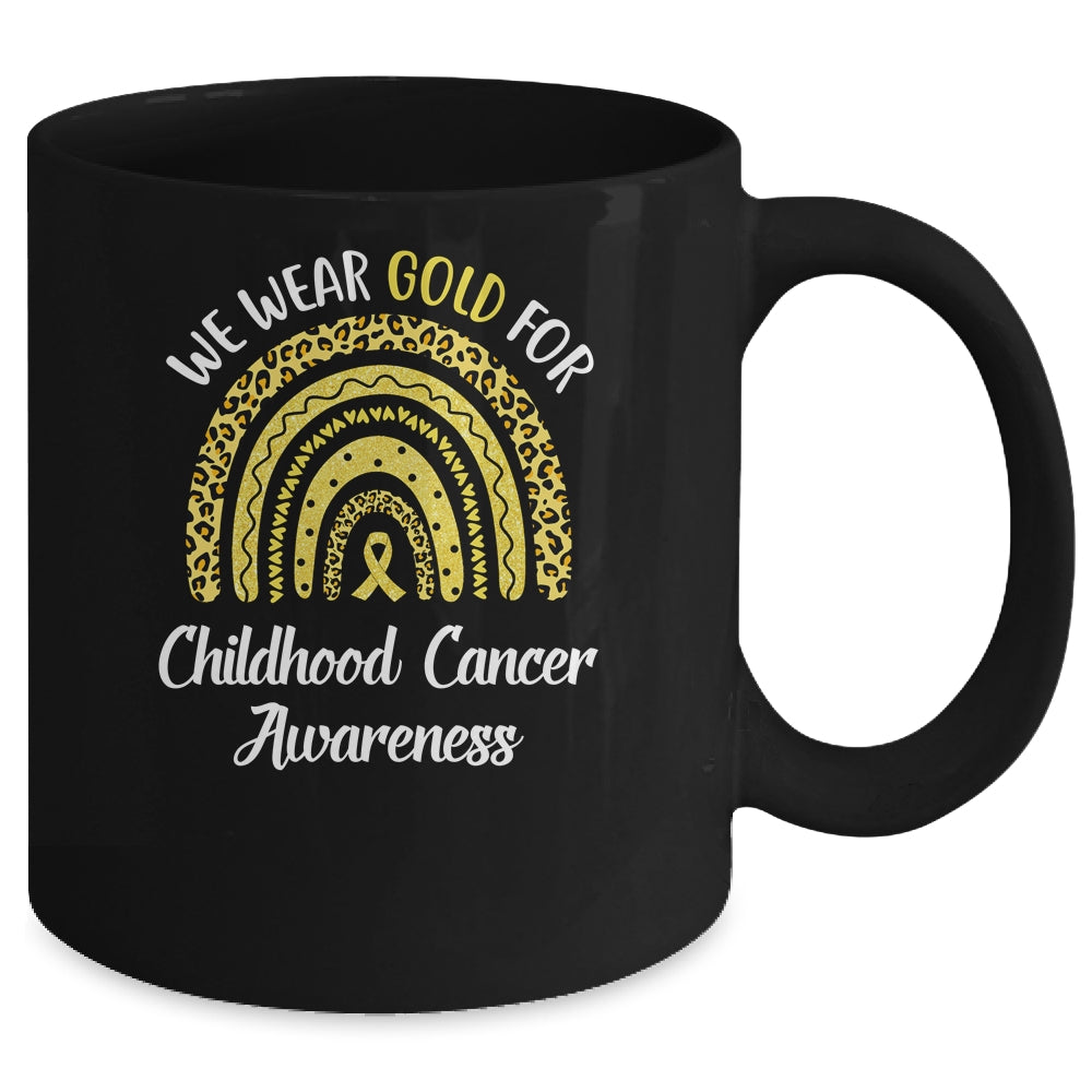 I Wear Gold For Childhood Cancer Awareness Rainbow Leopard Mug | siriusteestore