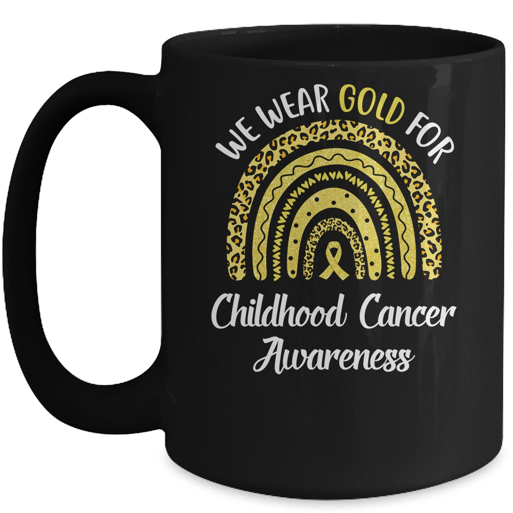 I Wear Gold For Childhood Cancer Awareness Rainbow Leopard Mug | siriusteestore
