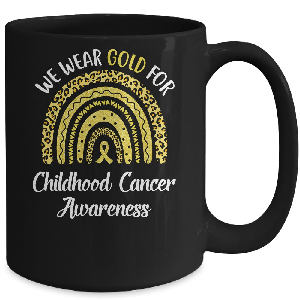 I Wear Gold For Childhood Cancer Awareness Rainbow Leopard Mug | siriusteestore