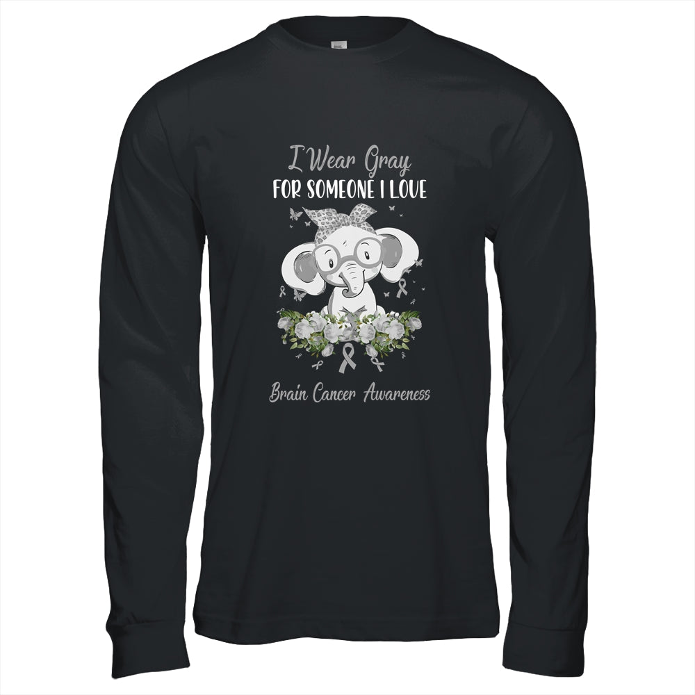 I Wear Gray For Brain Cancer Awareness Ribbon Elephant Shirt & Hoodie | siriusteestore