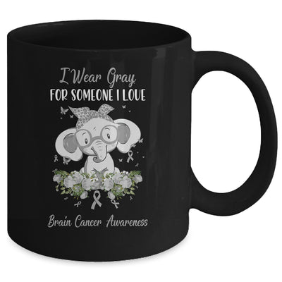 I Wear Gray For Brain Cancer Awareness Ribbon Elephant Mug | siriusteestore