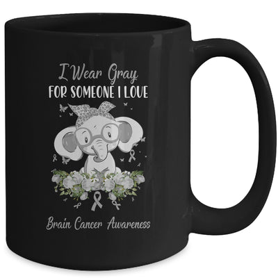 I Wear Gray For Brain Cancer Awareness Ribbon Elephant Mug | siriusteestore