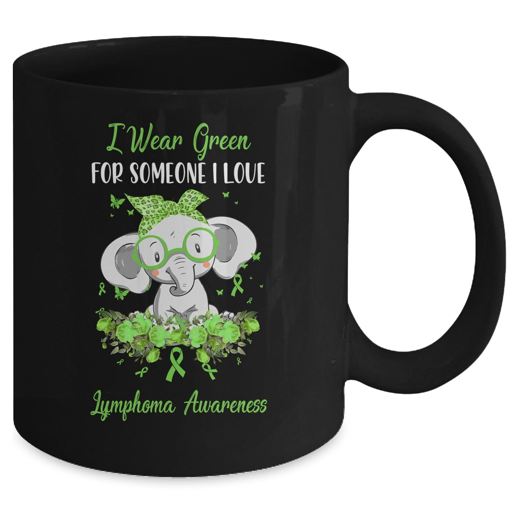 I Wear Green For Lymphoma Awareness Ribbon Elephant Mug | siriusteestore