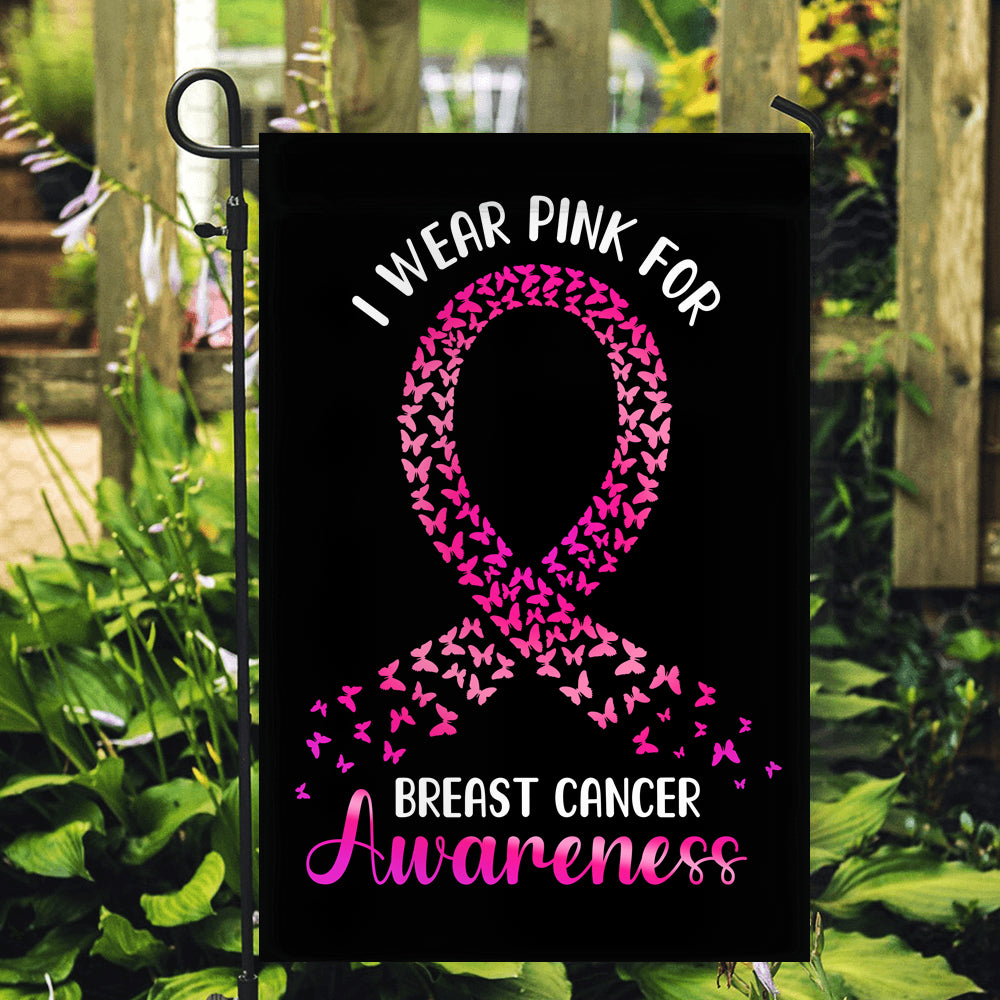 I Wear Pink For Breast Cancer Awareness Flag Survivor Ribbon | siriusteestore