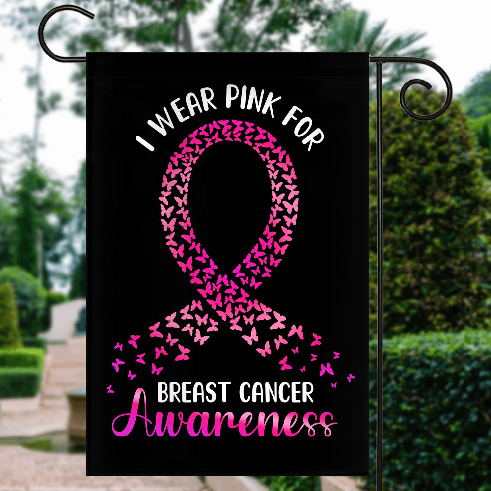 I Wear Pink For Breast Cancer Awareness Flag Survivor Ribbon | siriusteestore