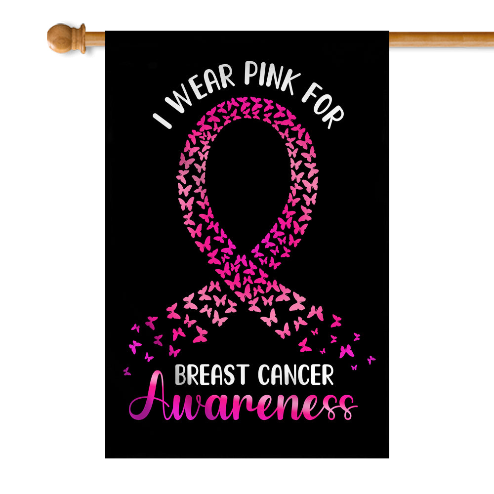 I Wear Pink For Breast Cancer Awareness Flag Survivor Ribbon | siriusteestore