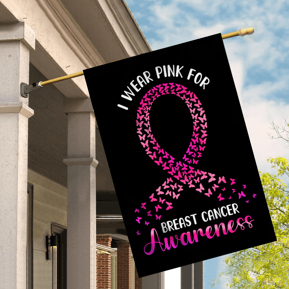 I Wear Pink For Breast Cancer Awareness Flag Survivor Ribbon | siriusteestore