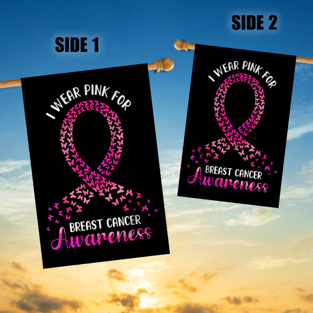 I Wear Pink For Breast Cancer Awareness Flag Survivor Ribbon | siriusteestore