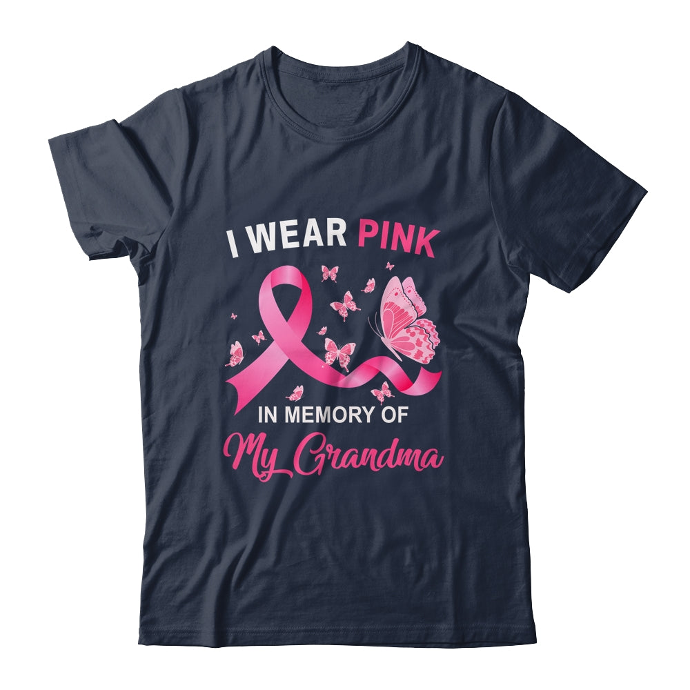 I Wear Pink In Memory Of My Grandma Breast Cancer Awareness Butterflies Shirt & Hoodie | siriusteestore