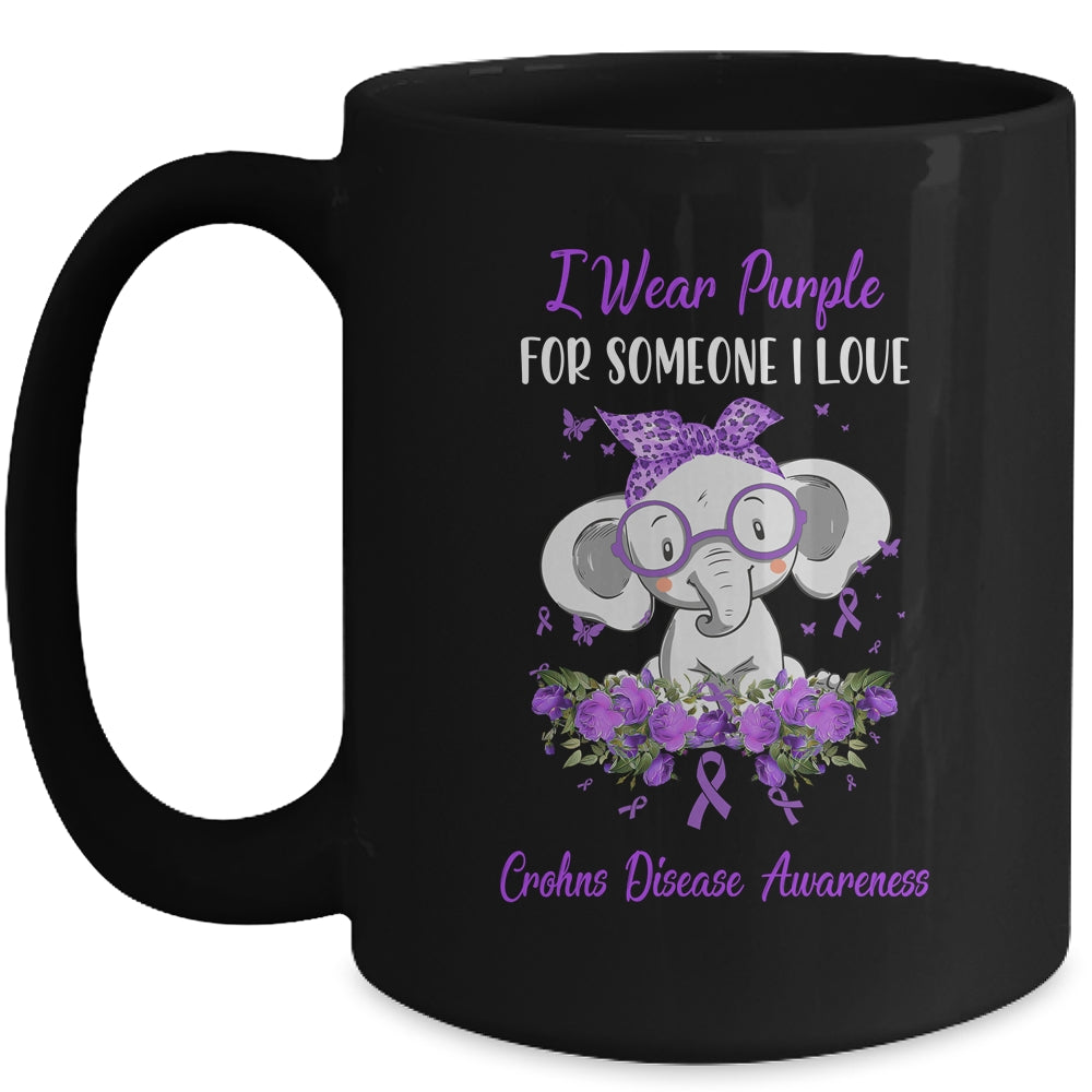 I Wear Purple For Crohns Disease Awareness Ribbon Elephant Mug | siriusteestore