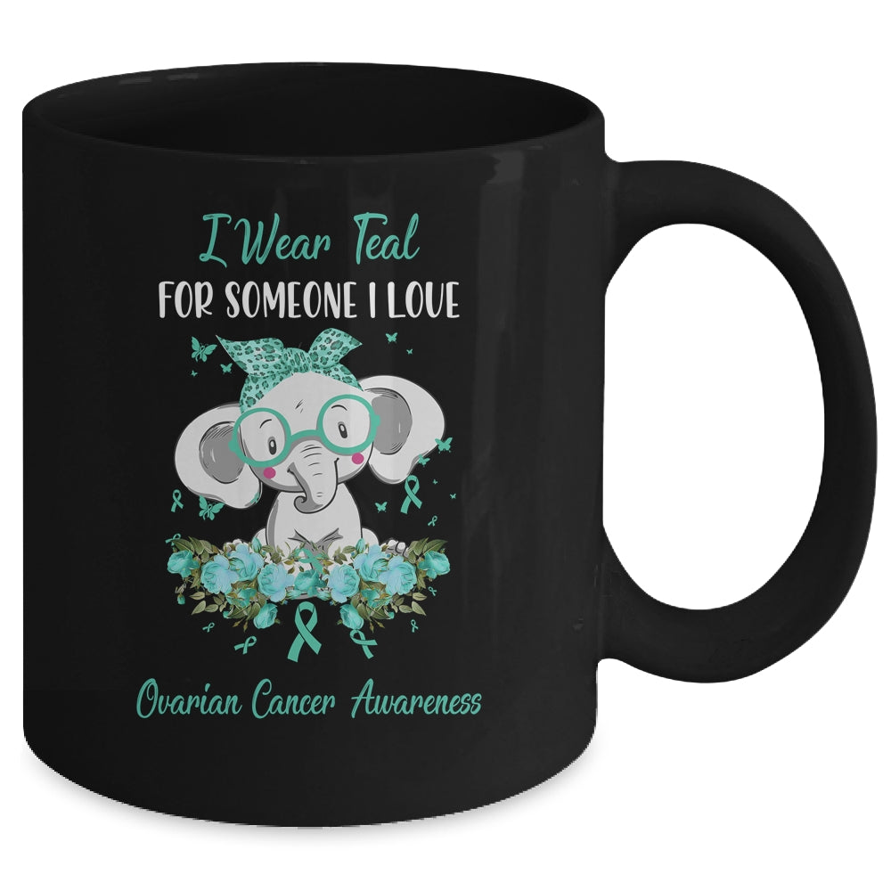 I Wear Teal For Ovarian Cancer Awareness Ribbon Elephant Mug | siriusteestore