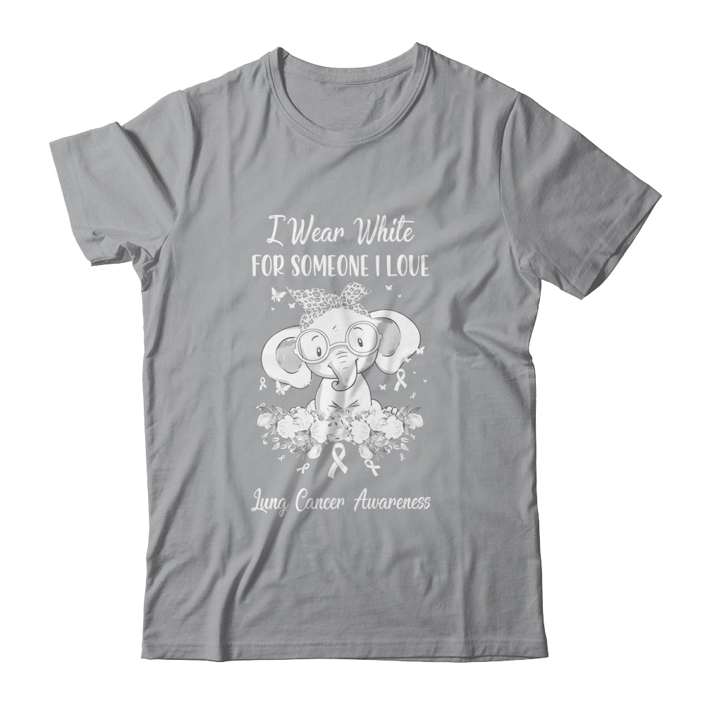 I Wear White For Lung Cancer Awareness Ribbon Elephant Shirt & Hoodie | siriusteestore