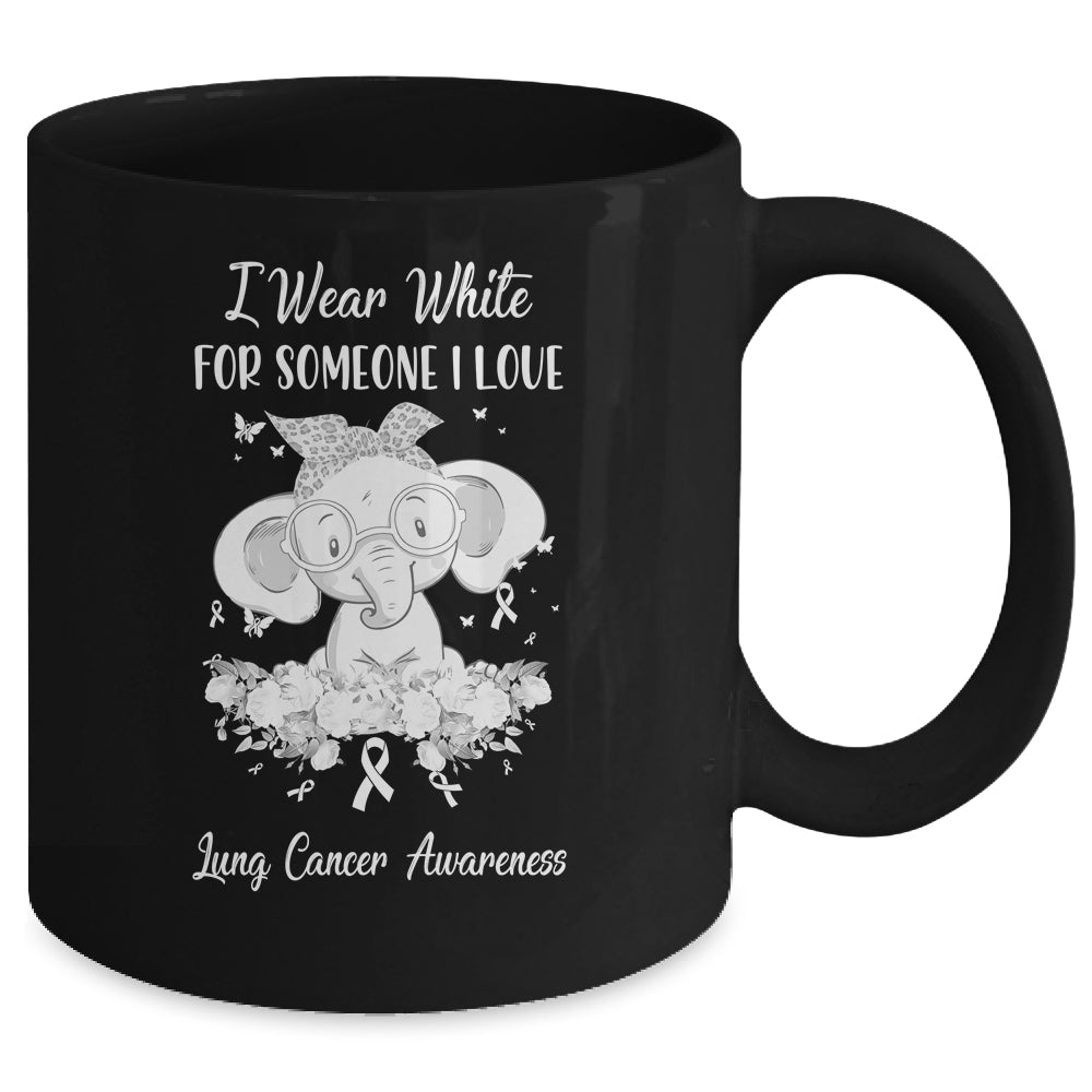 I Wear White For Lung Cancer Awareness Ribbon Elephant Mug | siriusteestore