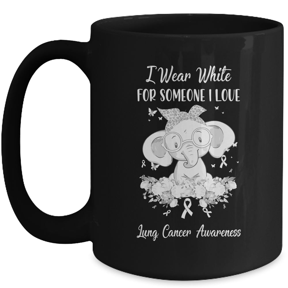 I Wear White For Lung Cancer Awareness Ribbon Elephant Mug | siriusteestore