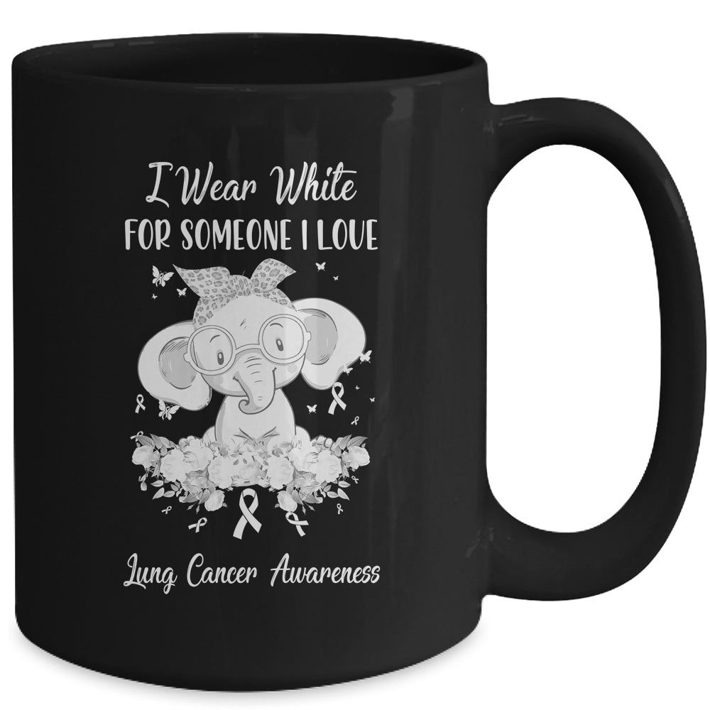 I Wear White For Lung Cancer Awareness Ribbon Elephant Mug | siriusteestore