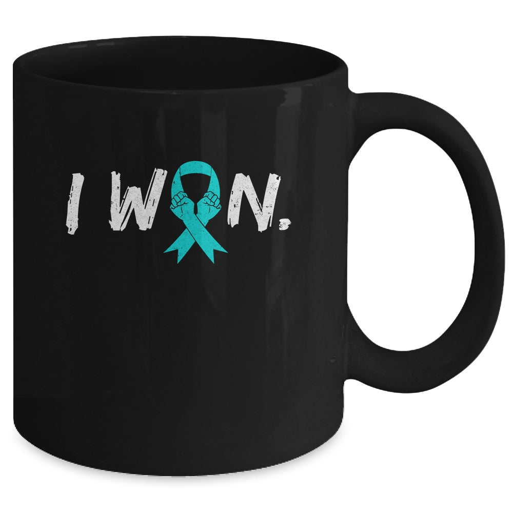 I Won Survivor Ovarian Cancer Awareness Warrior Teal Ribbon Mug | siriusteestore