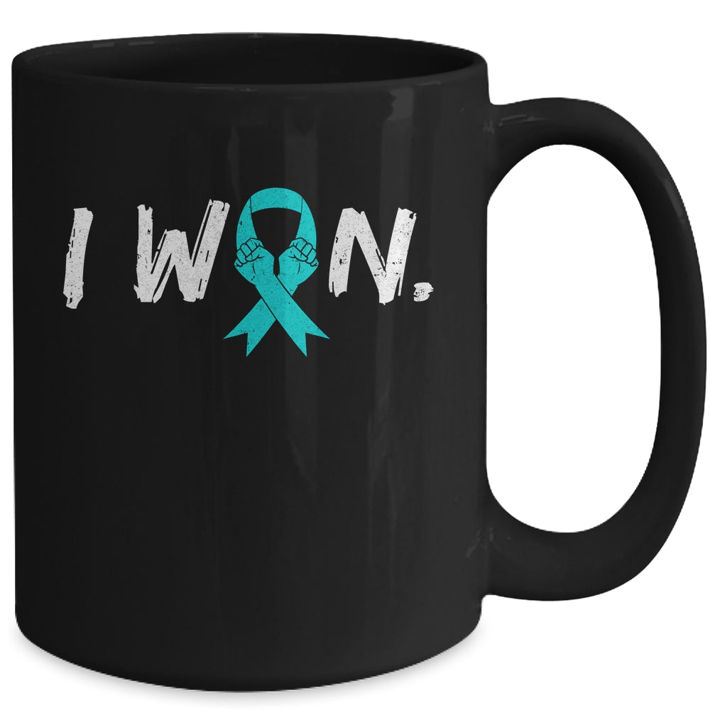I Won Survivor Ovarian Cancer Awareness Warrior Teal Ribbon Mug | siriusteestore