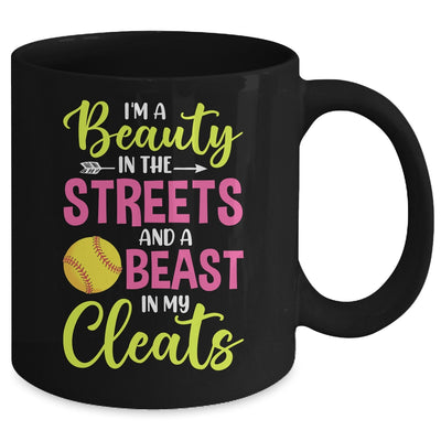 I'm Beauty In The Street Beast In My Cleats Girls Softball Mug | siriusteestore